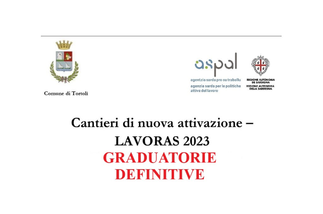 Cantieri di Nuova Attivazione LAVORAS 2023: Graduatorie definitive